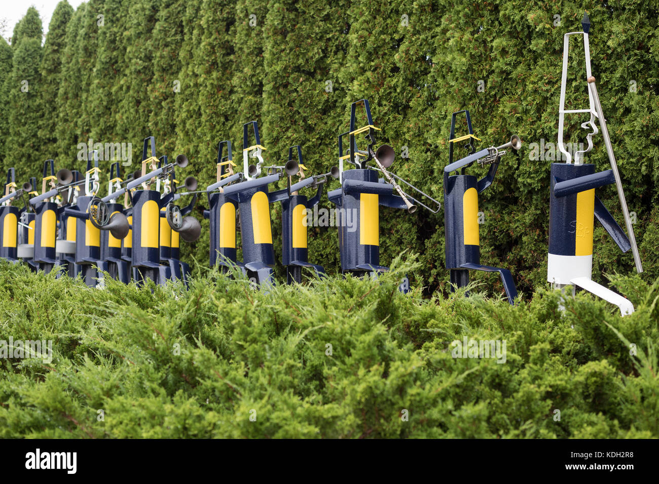 Grand Rapids, Michigan - Una scultura della banda di marcia dell'Università del Michigan di Stuart Padnos al Frederik Meijer Gardens & Sculpture Park. Foto Stock