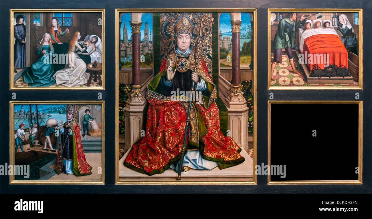 Retablo di San Nicola dal Maestro della leggenda di Santa Lucia (Meester van de Legende van de Heilige Lucia: c.1430/40-c.1506/09), olio su pannello, c.1479-1505 Foto Stock