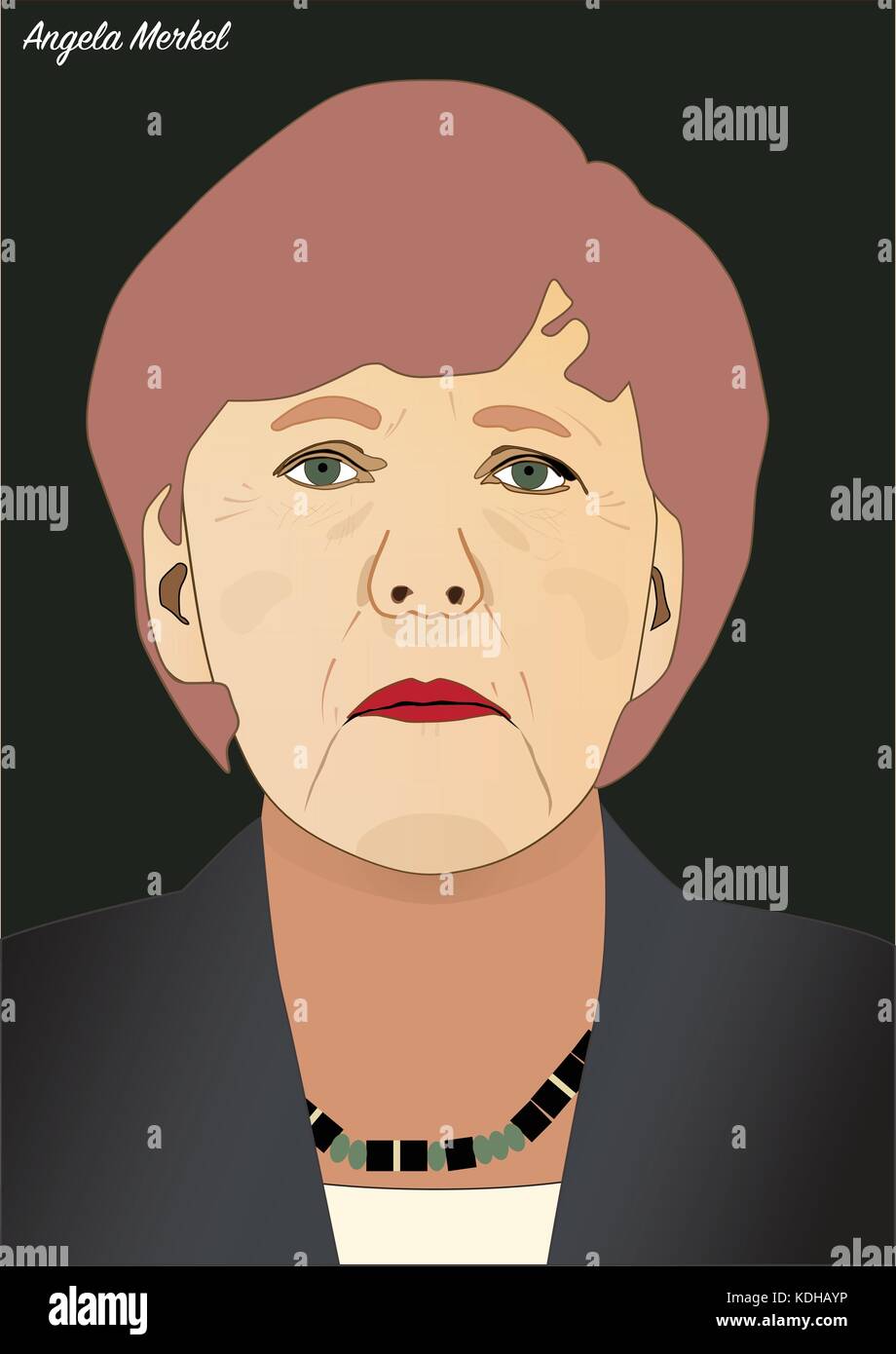 Kiev - Ucraina - 14 ottobre 2017: vettore ritratto di Angela Merkel, il cancelliere della Repubblica federale di Germania Illustrazione Vettoriale