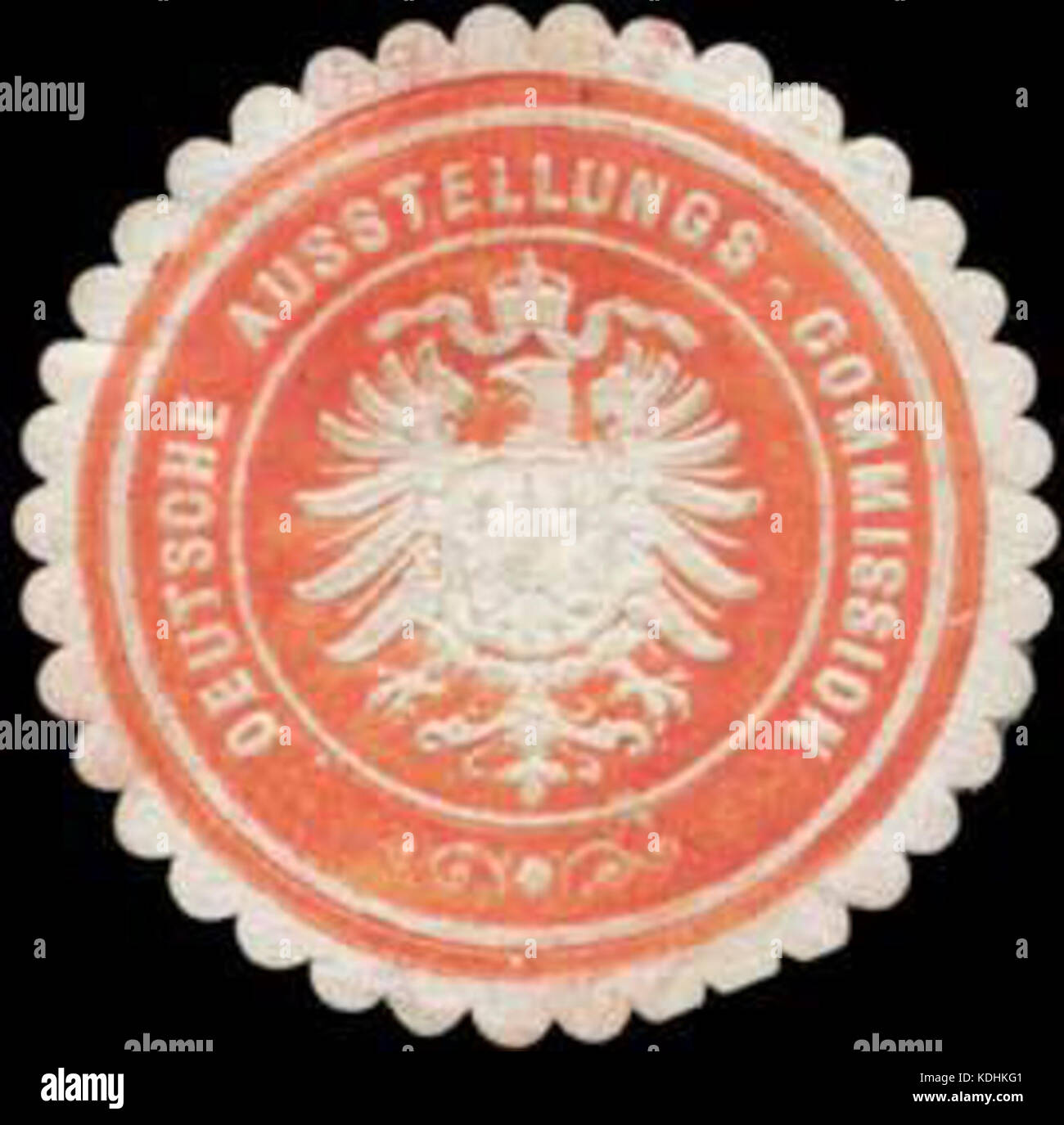 Questa immagine raffigura un Siegelmarke (sigillo) della Deutsche Ausstellungs Commission, un'organizzazione espositiva tedesca. Il sigillo simboleggia l'autorità e il significato storico della commissione nell'organizzazione delle mostre. Foto Stock