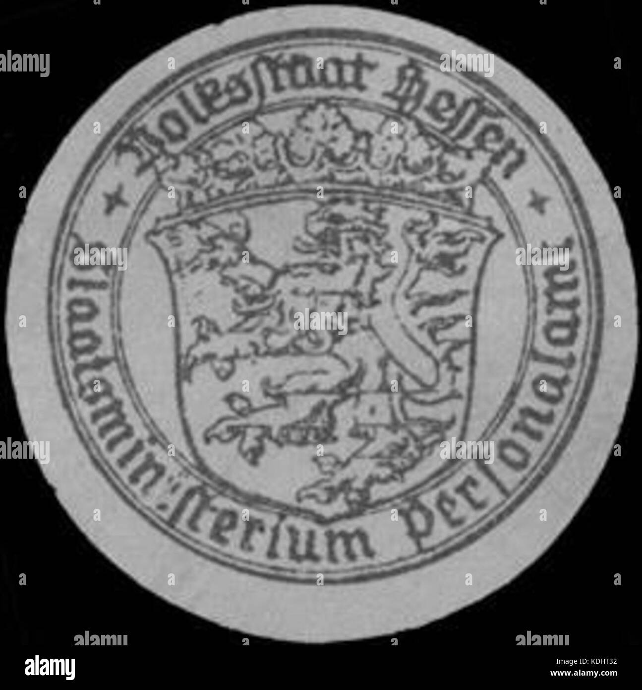 Siegelmarke Volksstaat Hessen Staatsministerium Personalamt W0381126 Foto Stock