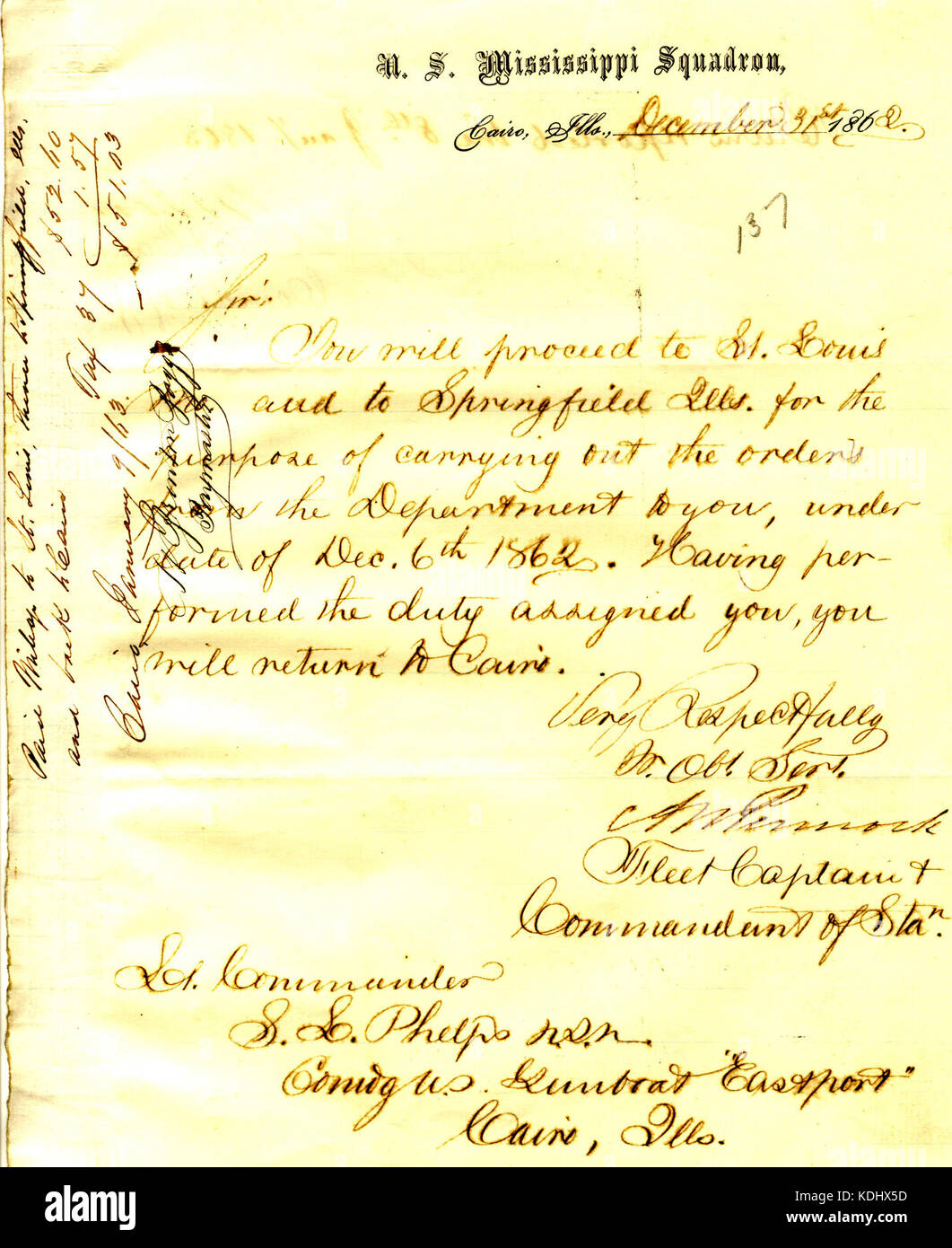 Lettera da A. M. Pennock, Cairo, Illinois, a (Seth Ledyard) Phelps, U. S. S. Eastport, Cairo, Illinois, Dicembre 31, 1862 Foto Stock