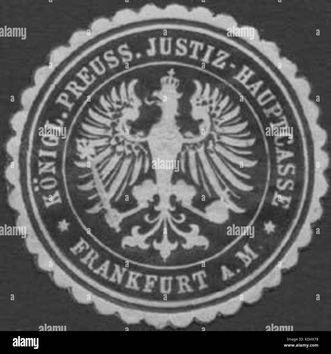 Siegelmarke K.Pr. Justiz Hauptcasse Frankfurt Main W0391921 Foto Stock