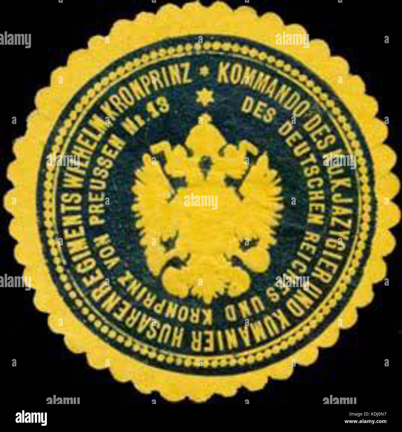 Siegelmarke Kommando des K.u.K. Jazygier und Kumanier Husarenregiments Wilhelm Kronprinz des Deutschen Reiches und Pronprinz von Preussen Nr. 13 W0317611 Foto Stock