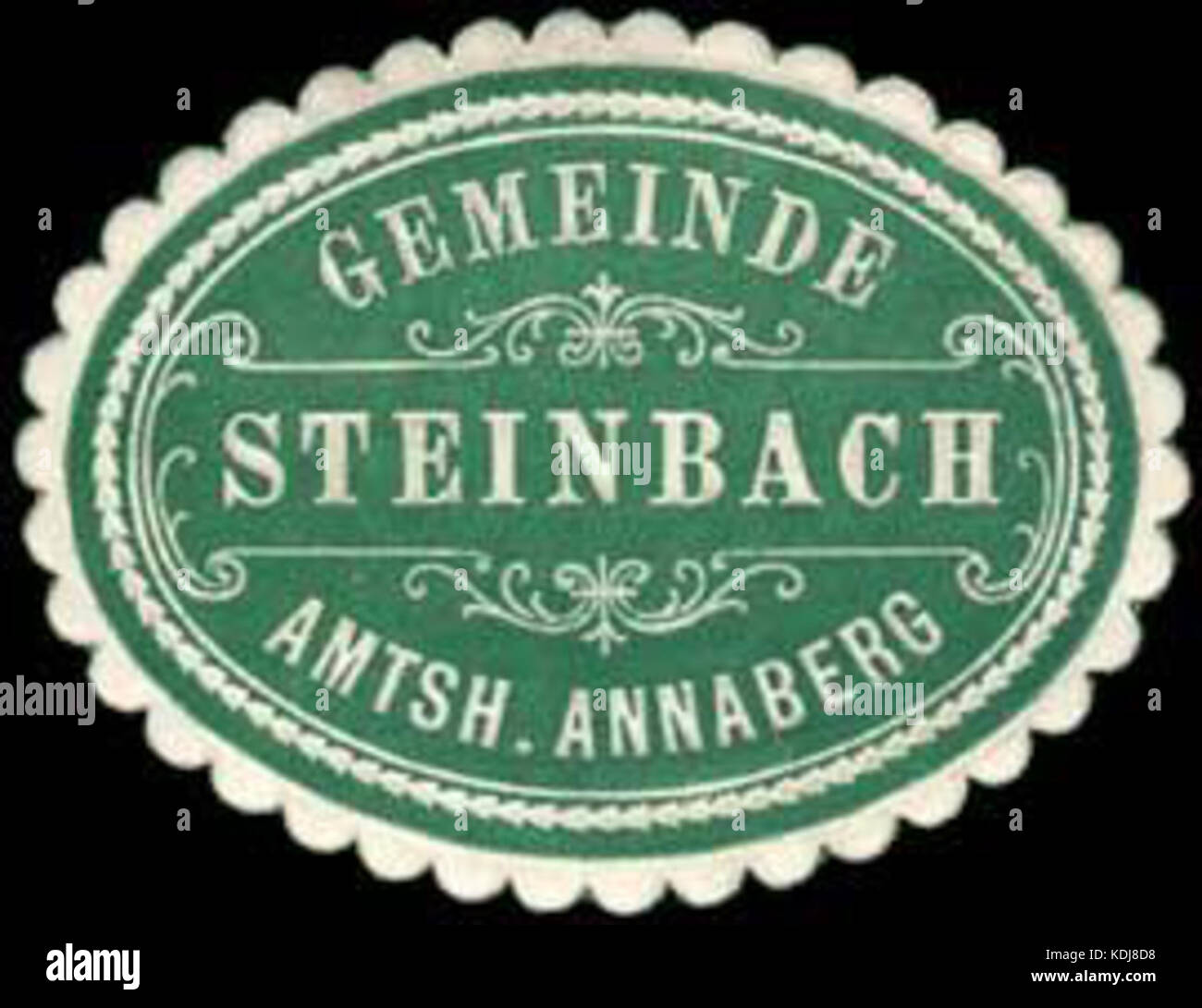 Questo è un sigillo del Gemeinde Steinbach, situato nel distretto di Amtshauptmannschaft Annaberg, dei primi anni del XX secolo. Riflette le pratiche amministrative e postali locali nella Germania storica. Foto Stock