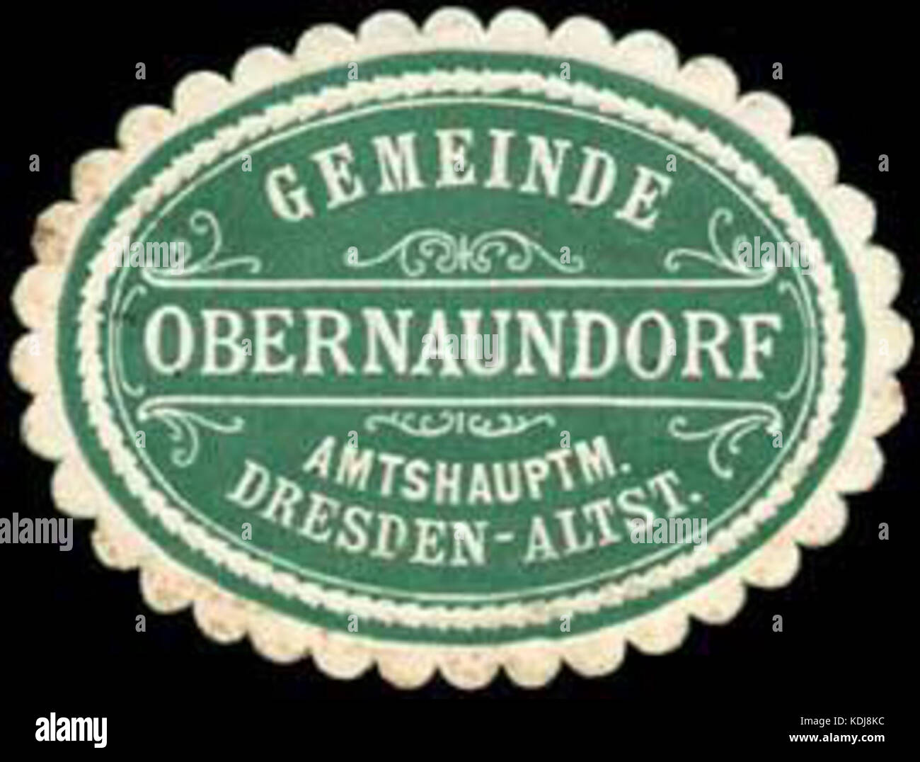 Un sigillo ufficiale della comunità di Obernaundorf, parte dell'Altstadt di Dresda. Questo sigillo indica il potere amministrativo della comunità all'interno della regione più grande di Dresda durante un periodo storico. Foto Stock