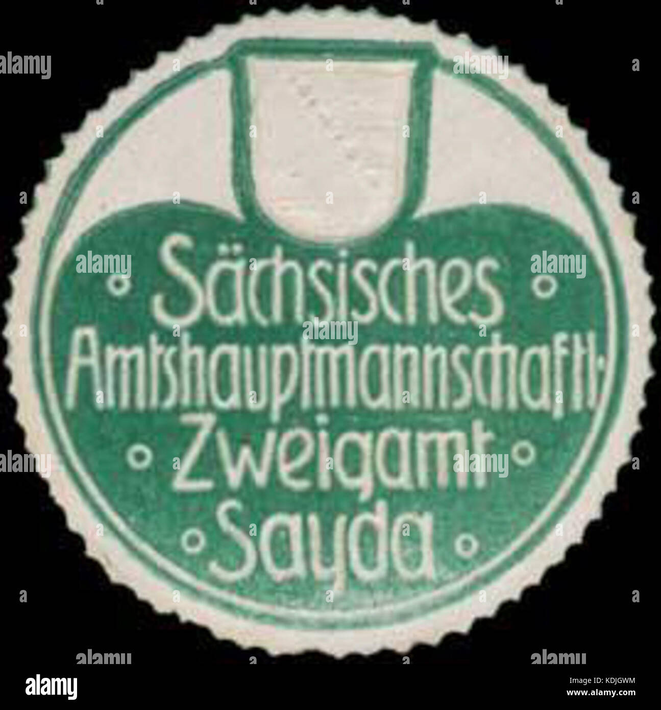 Il Siegelmarke S. Amtshauptmannschaft Zweigamt Sayda è un marchio storico che rappresenta un ufficio amministrativo in Germania. Fa parte del più ampio contesto storico del governo locale e dei sistemi amministrativi in Germania durante il XIX secolo. Foto Stock