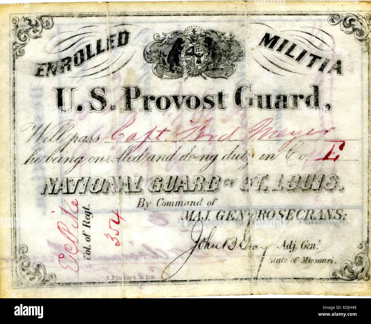 Pass militare di Ferdinando Meyer, 1861 1865 Foto Stock