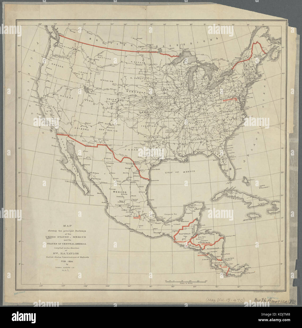 Mappa che mostra i principali ferrovie degli Stati Uniti, il Messico e gli stati dell'America centrale (NYPL B20765152 5452684) Foto Stock