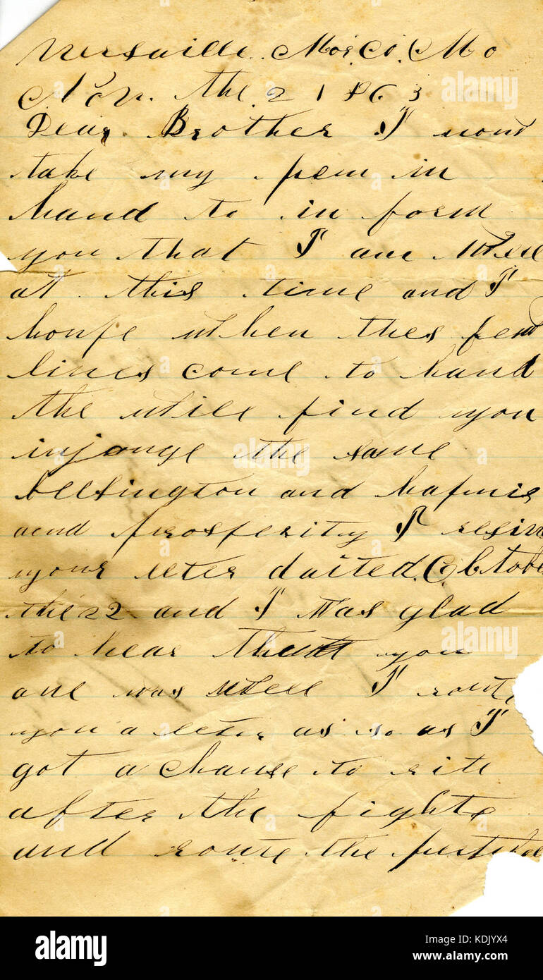 Lettera firmata George Wolz, Versailles, Morgan Co., Mo., a suo fratello Giovanni Wolz, 2 novembre 1863 Foto Stock