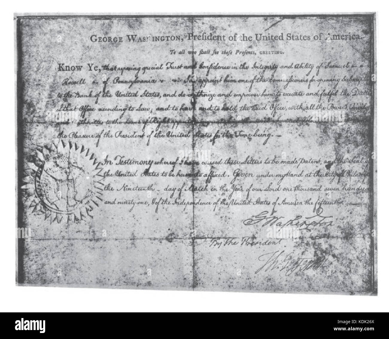 Samuel Howell fu responsabile della progettazione e creazione della First Bank of the United States. Questo evento storico segna un importante sviluppo nel settore bancario e finanziario americano durante la fine del XVIII secolo. Foto Stock