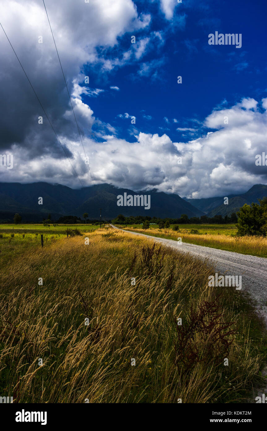 Harihari, costa Ovest • Nuova Zelanda ancora abbastanza vicino per harihari sto guidando la mia moto verso franz josef e in Foto Stock