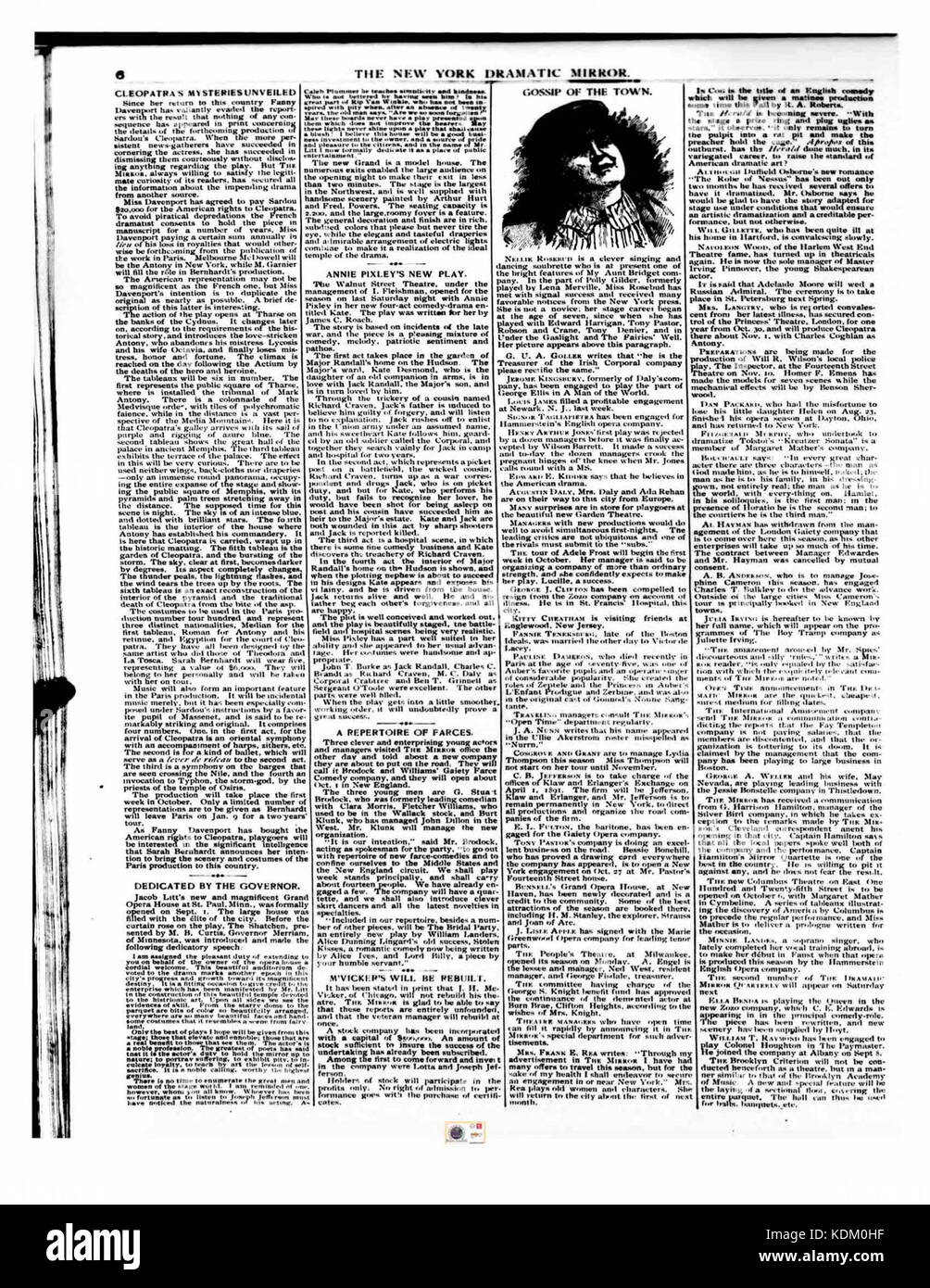 New York drammatica Specchio 1890 09 20 p. 6 Foto Stock