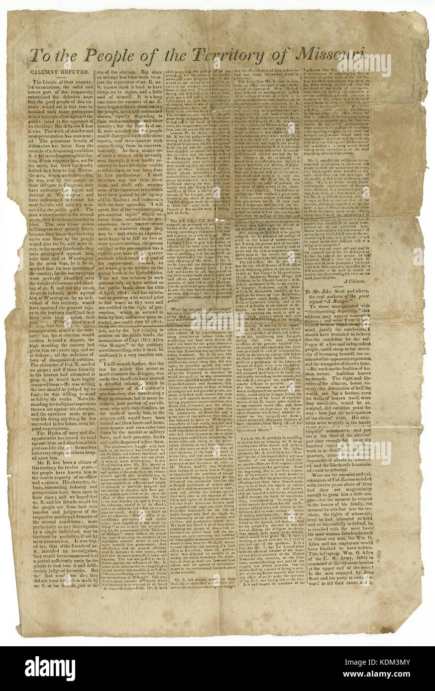 Notizie politiche foglio per il popolo del territorio del Missouri, luglio 26, 1816 Foto Stock