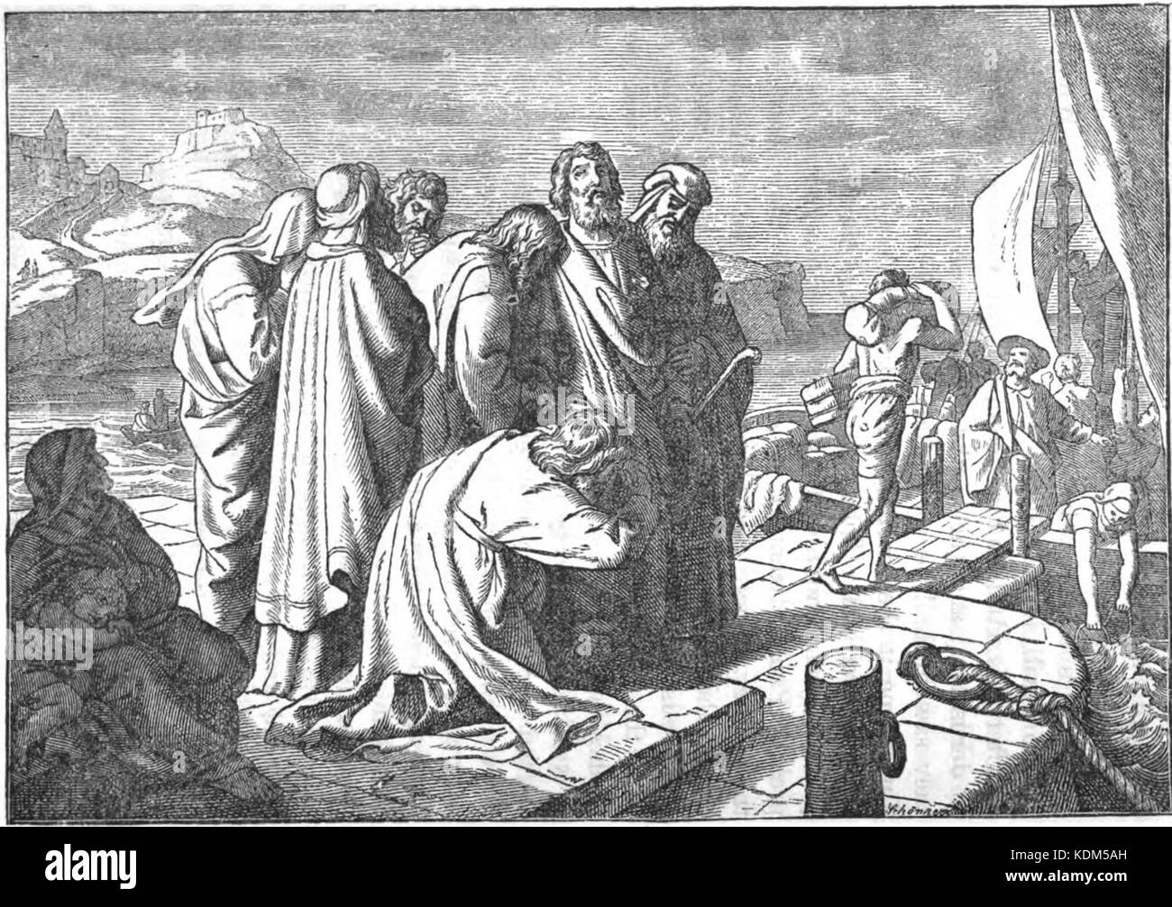 Una rappresentazione storica di Paolo a Mileto, che fa riferimento ad un momento della storia cristiana in cui Paolo pronunciò un famoso discorso di addio agli anziani efesini, come descritto negli atti degli Apostoli. Foto Stock