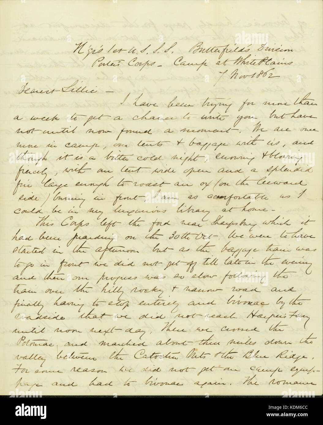 Lettera firmata George Hastings, Camp a White Plains, a Lillie Devereux Blake, 7 novembre 1862 Foto Stock