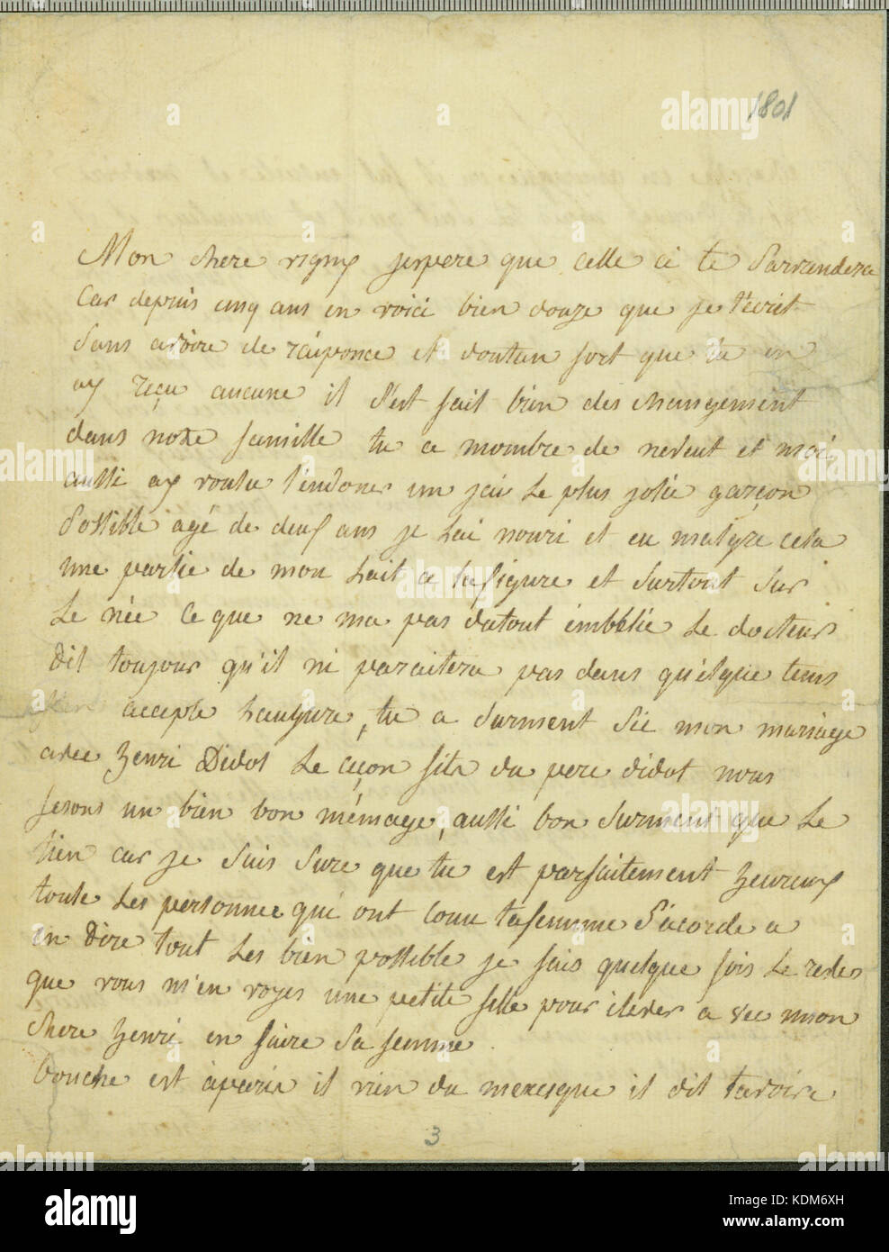 Lettera a Antoine Saugrain dalla sorella, Madame Didot, 1801 Foto Stock