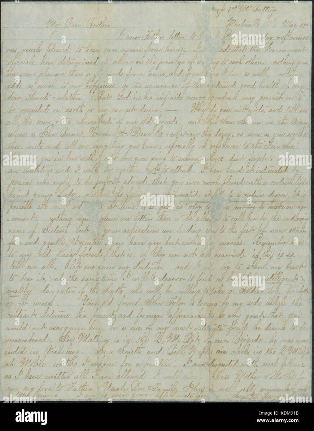 Lettera firmata Sam M. Kennard, Montevallo, Ala, a suo fratello, 12 maggio 1862 Foto Stock