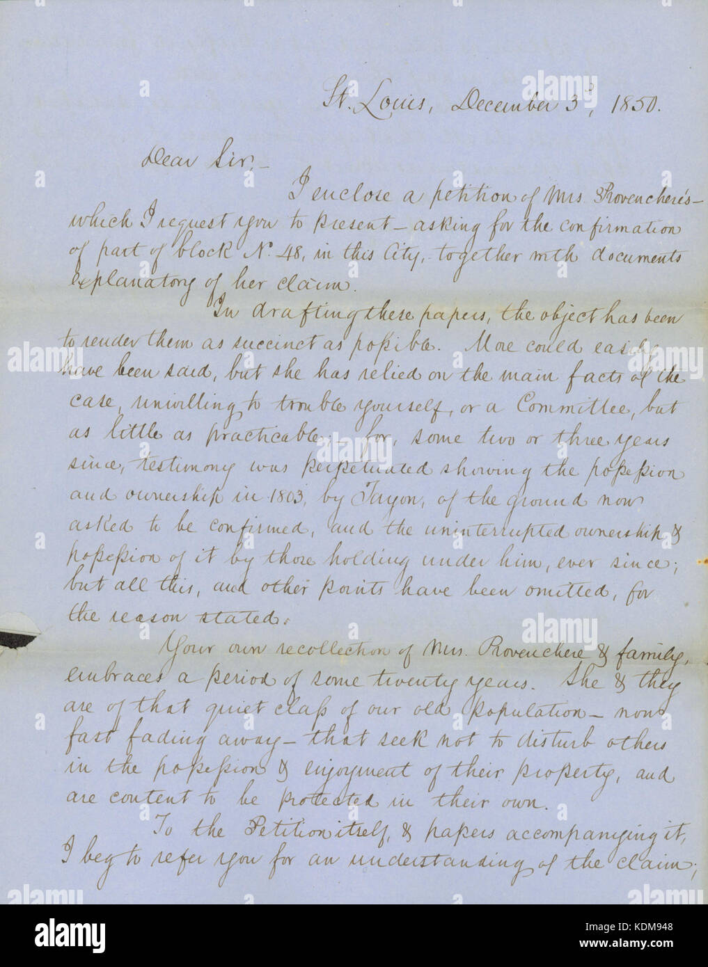 Lettere e documenti riguardanti la terra appartenente a Pietro Provenchere, 3 Dicembre 1850 Foto Stock