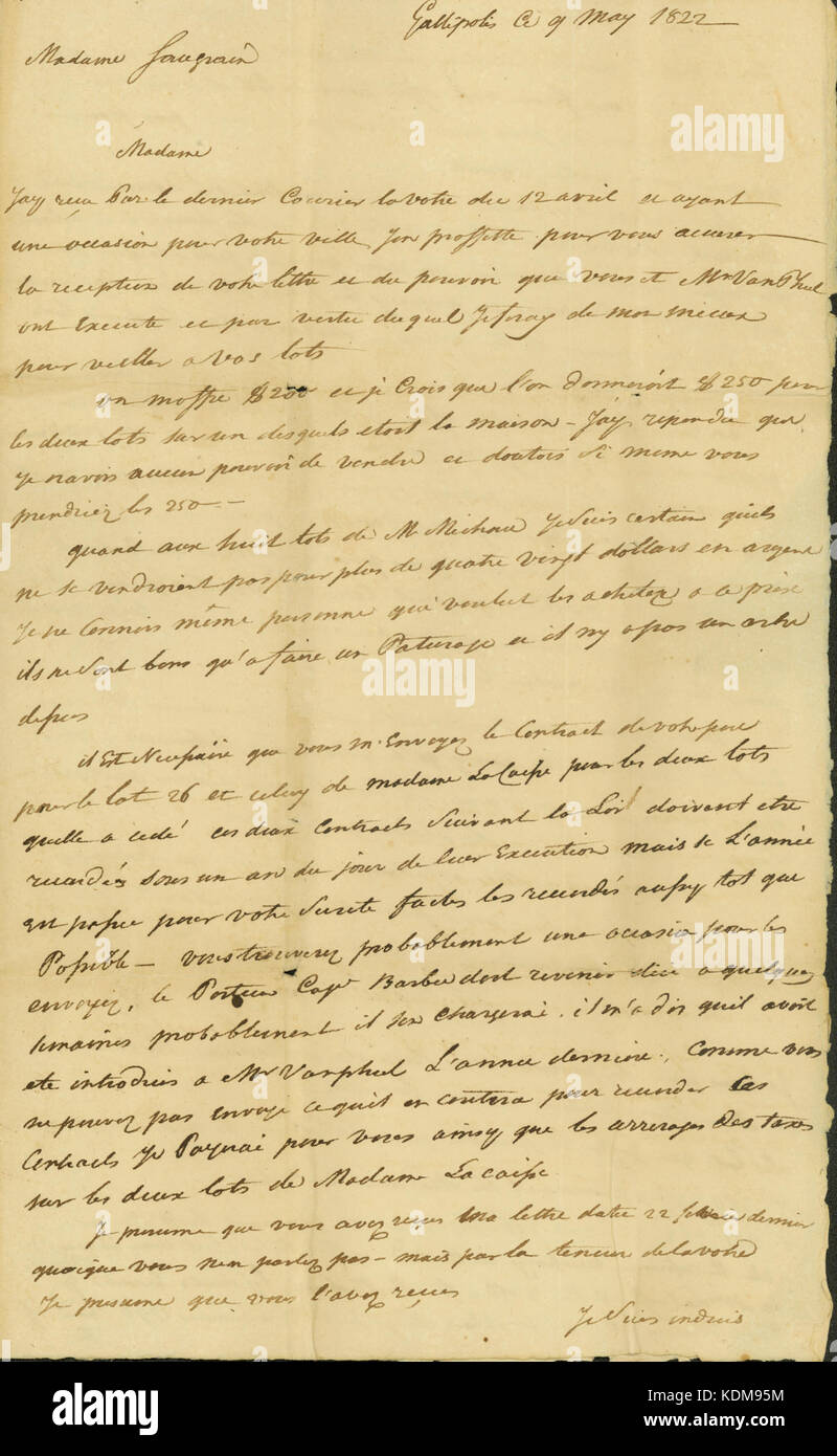 Lettera al Rosalie Saugrain da P. R. Bureau, 9 maggio 1822 Foto Stock