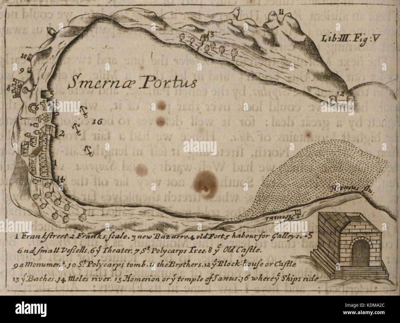 Mappa del porto di Smirne Wheler George 1682 Foto Stock