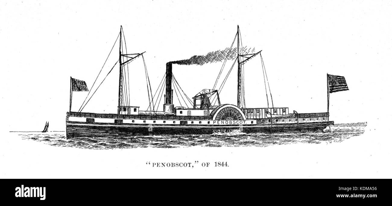Il Penobscot, un battello a vapore del 1843, era una parte importante dei primi trasporti fluviali americani a vapore, servendo varie rotte negli Stati Uniti Foto Stock