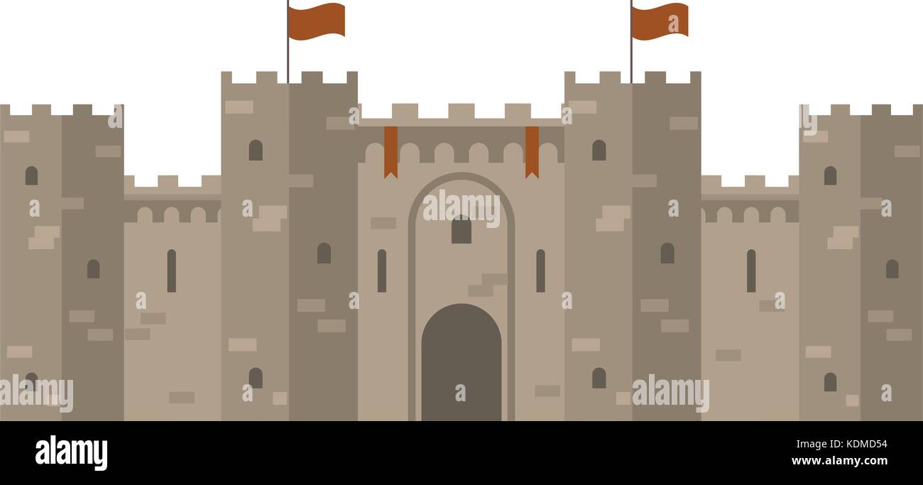 Castello medievale con le mura fortificate e torri Illustrazione Vettoriale