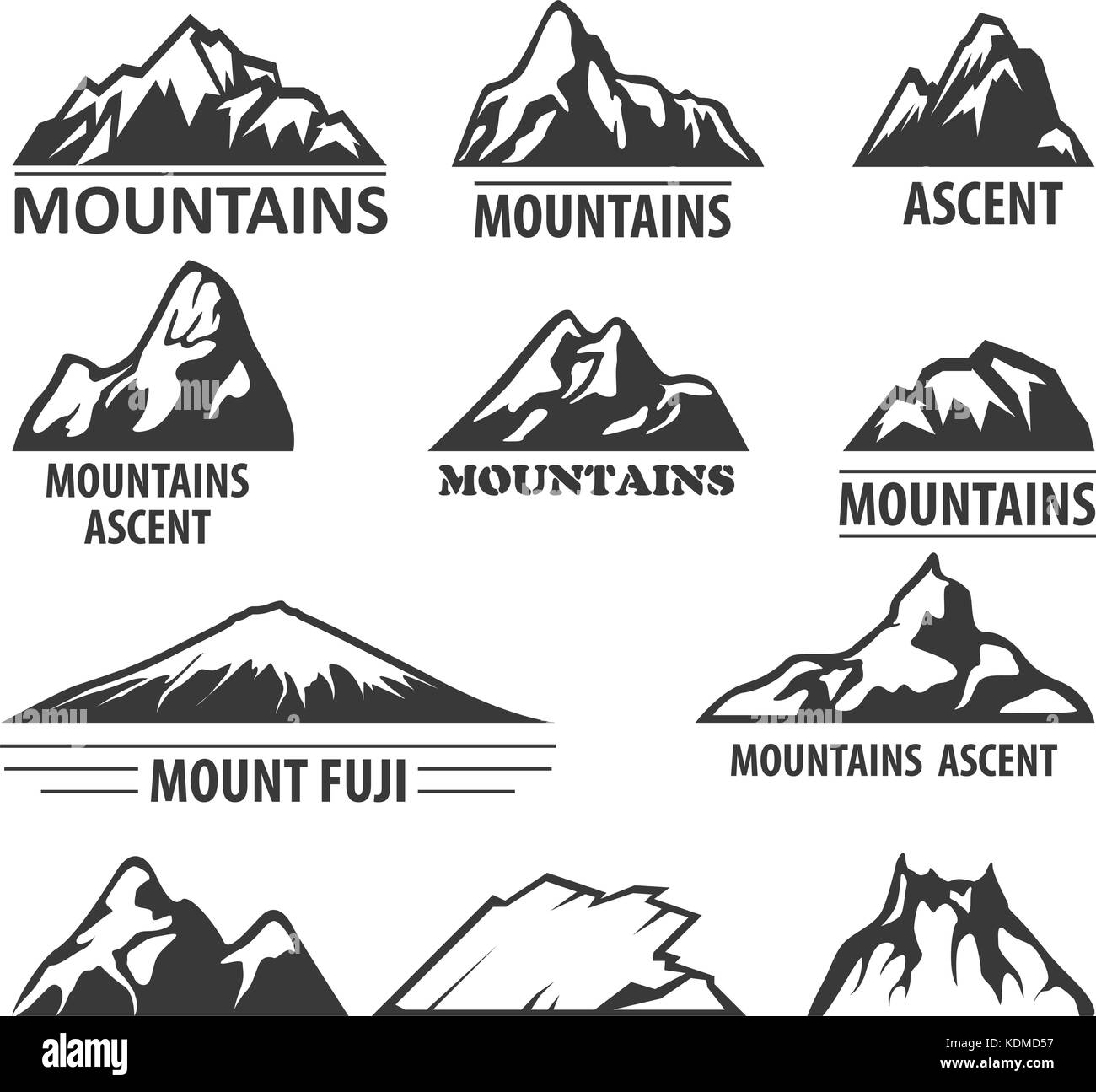 Picchi di montagna emblemi - alpinismo e simboli di salita Illustrazione Vettoriale