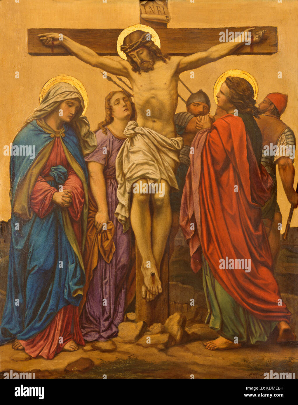 Londra, Gran Bretagna - 17 settembre 2017: dipinto della crocifissione come la stazione della croce nella chiesa di st. James posto spagnolo da m. Giacobbe. Foto Stock