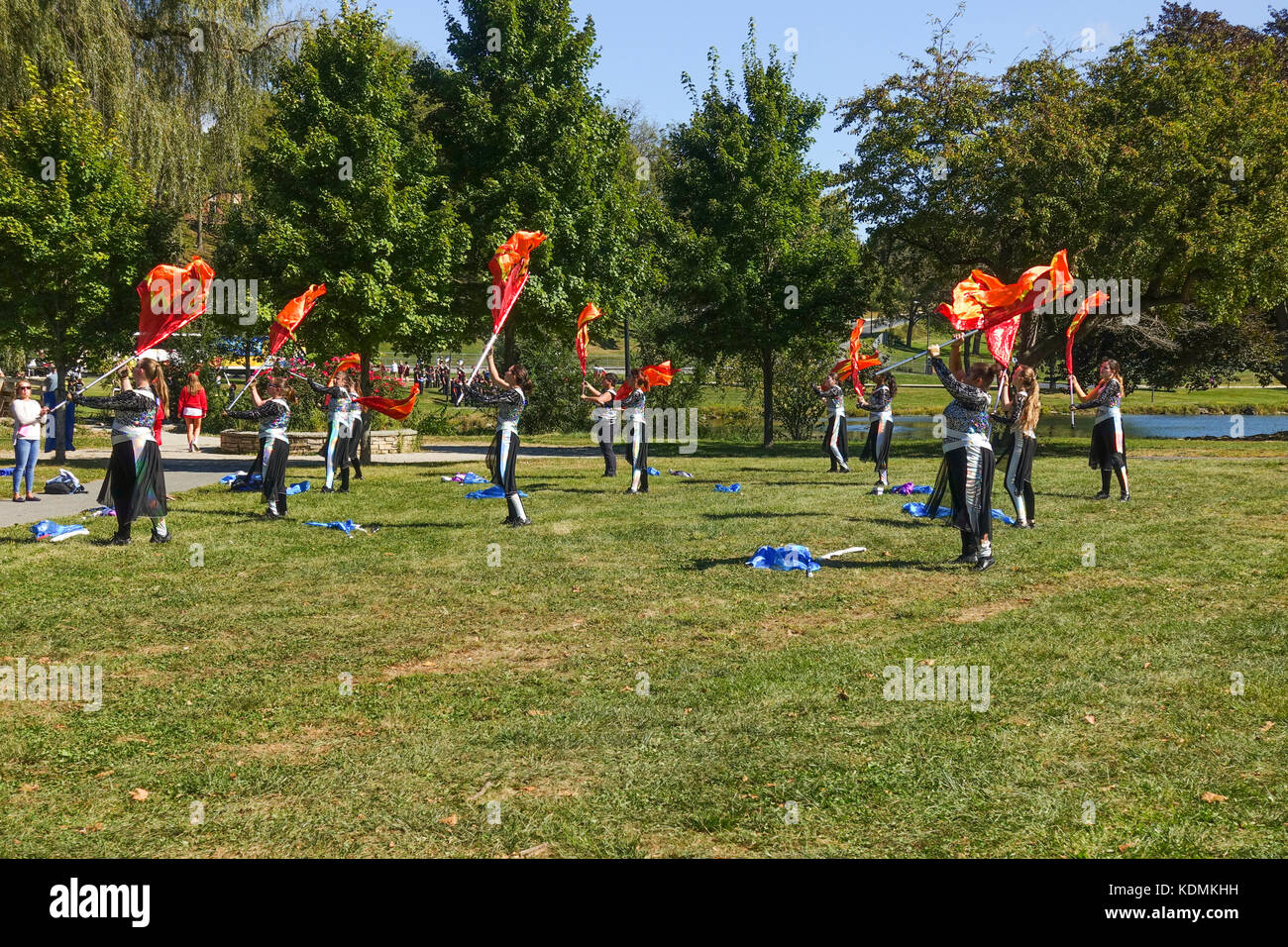 Marching Band, la pratica per la concorrenza a Muhlerberg college, Allentown, Pennsylvania, Stati Uniti. Foto Stock