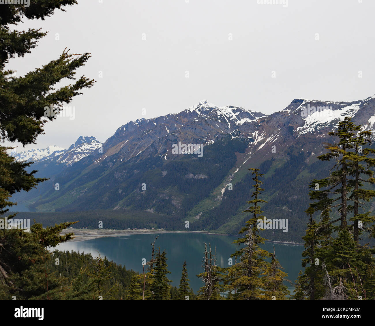 Vista del lago chilkat da un si affacciano su takshanuk mountain trail in haines, Alaska Foto Stock