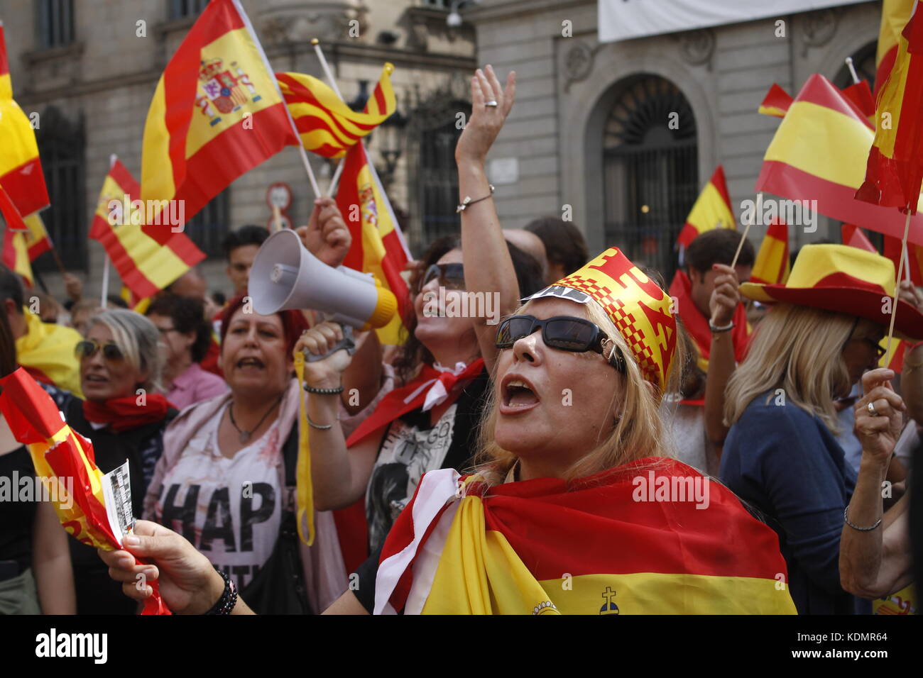 Barcellona, Spagna. 30 set 2017. Protesta contro il referendum per l'indipendenza della Catalogna programmato il 1 ottobre. Foto Stock