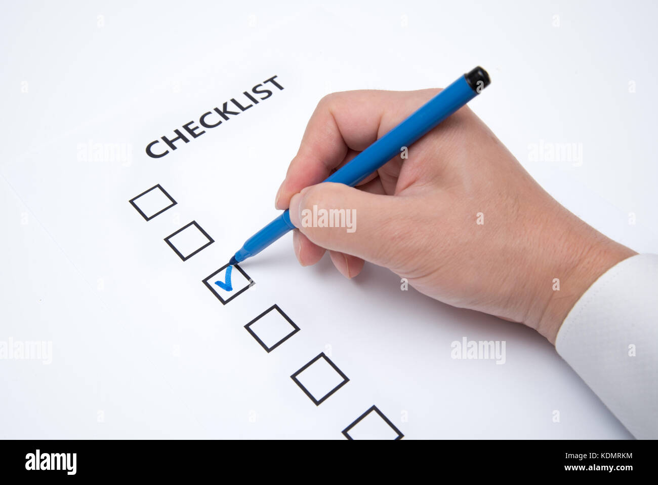 Lista di controllo su carta bianca Foto Stock