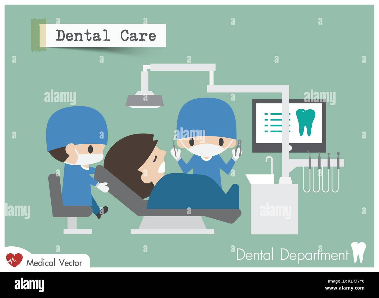 Dental Care unit in ospedale . vector . design piatto . Illustrazione Vettoriale