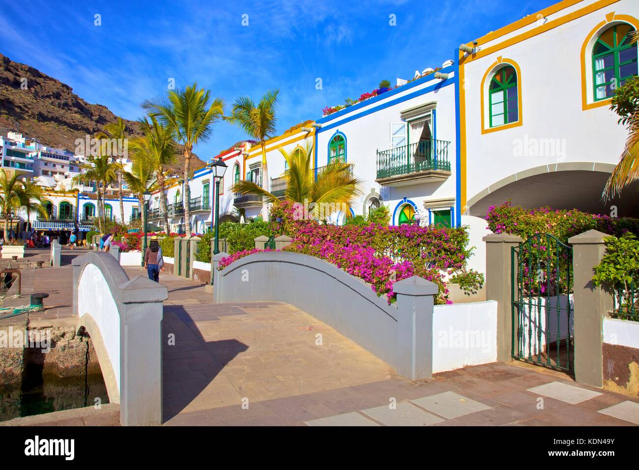 Tipicamente Spagnolo case, Puerto de Mogan, Gran Canaria Isole Canarie Spagna, Oceano Atlantico, Europa Foto Stock