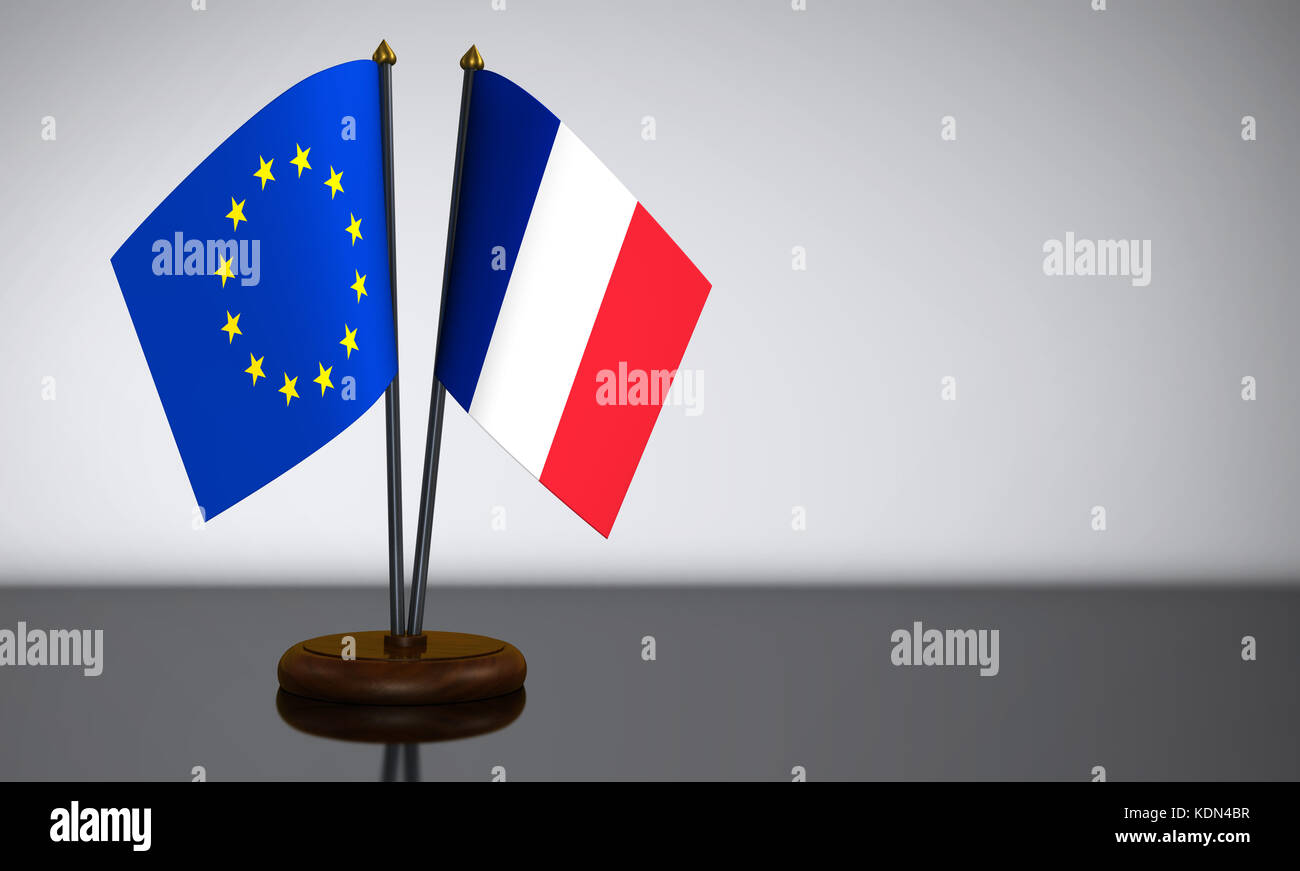Francese e Unione europea desk bandiere 3D'illustrazione. Foto Stock