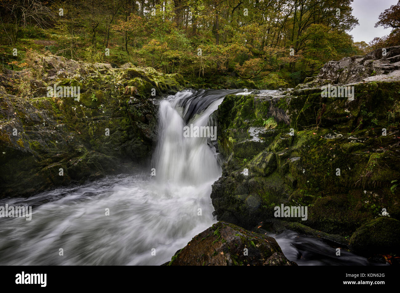 Skelwith vigore, cascata sul fiume Brathay, Lake District, Cumbria Foto Stock
