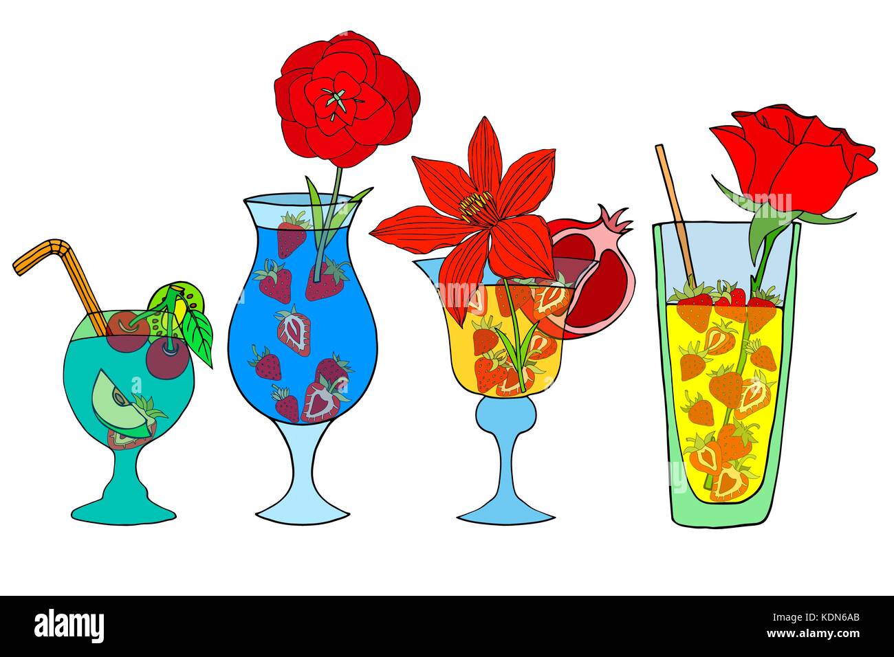 Set di bella illustrazione di alcuni dei più famosi cocktails e bevande Illustrazione Vettoriale
