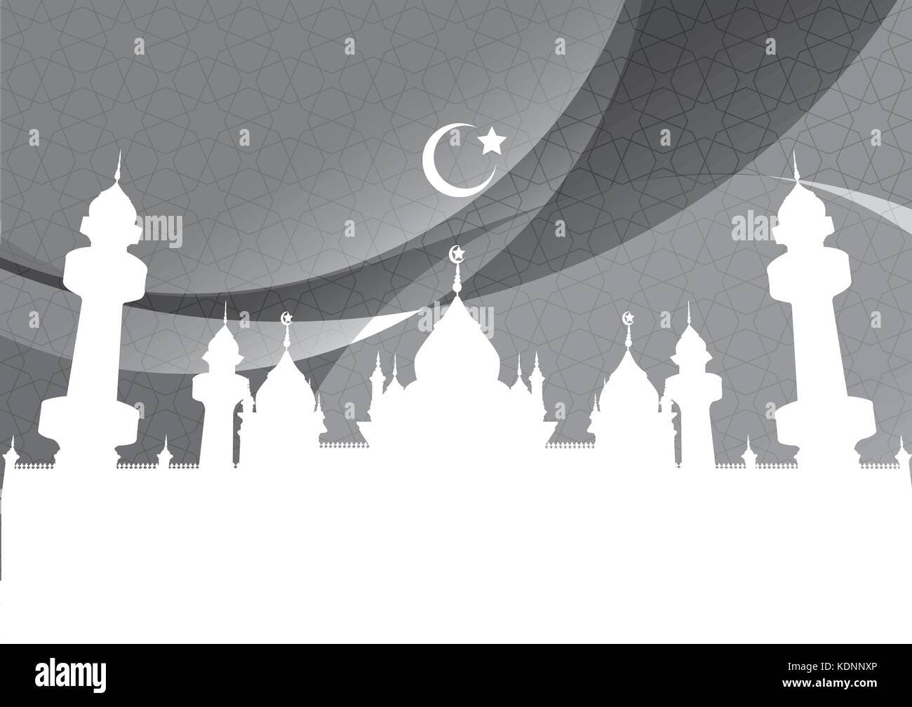 Sfondo astratto moschea e la mezzaluna in scala di grigi - Vettore illustrazione dello sfondo Illustrazione Vettoriale