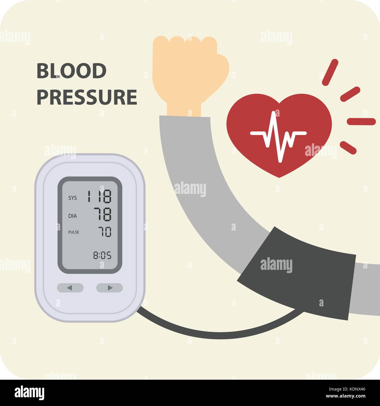 Elettronica digitale monitor della pressione del sangue e la mano Illustrazione Vettoriale