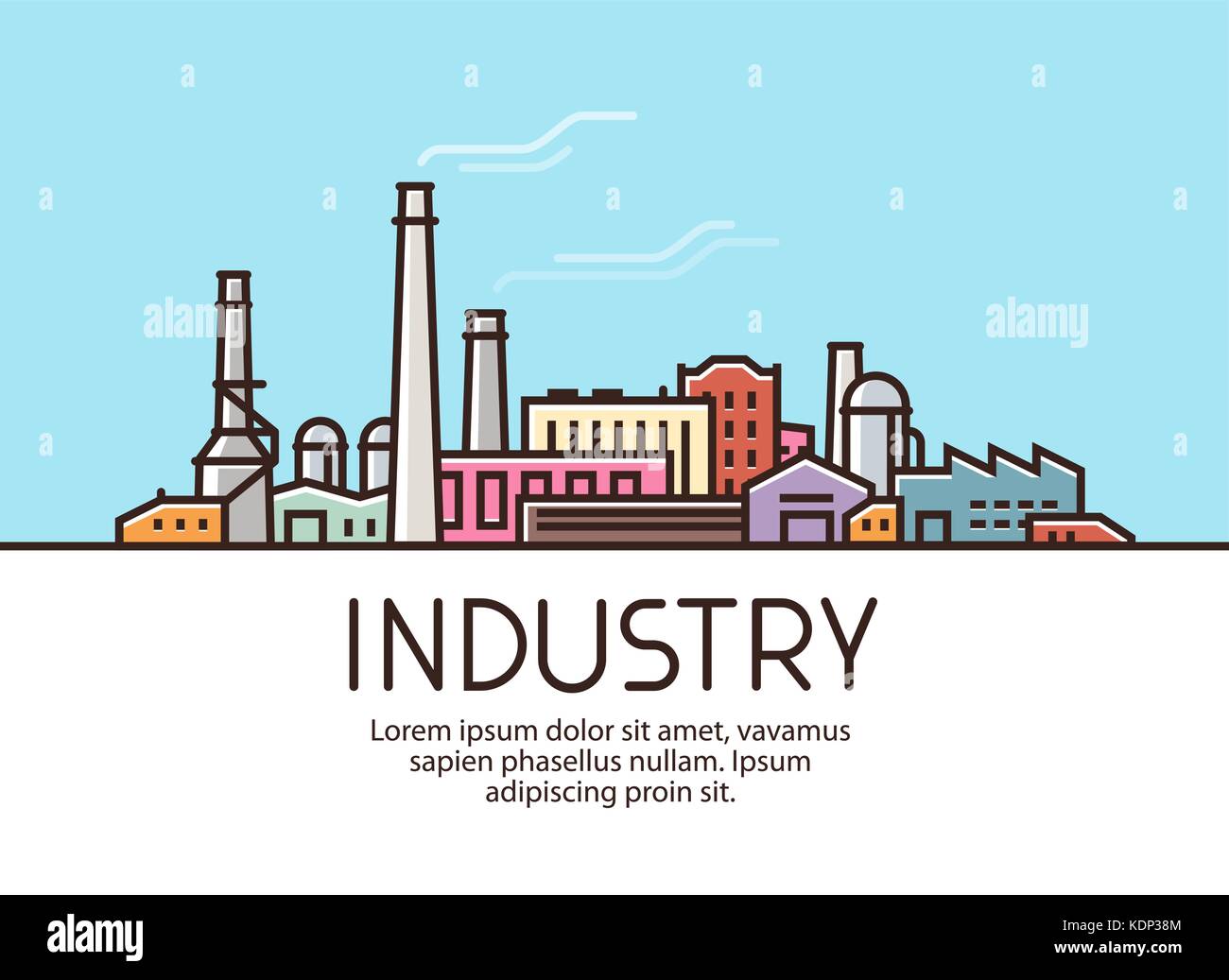 Banner di settore. Produzione industriale, concetto di costruzione di fabbriche. Illustrazione vettoriale Illustrazione Vettoriale