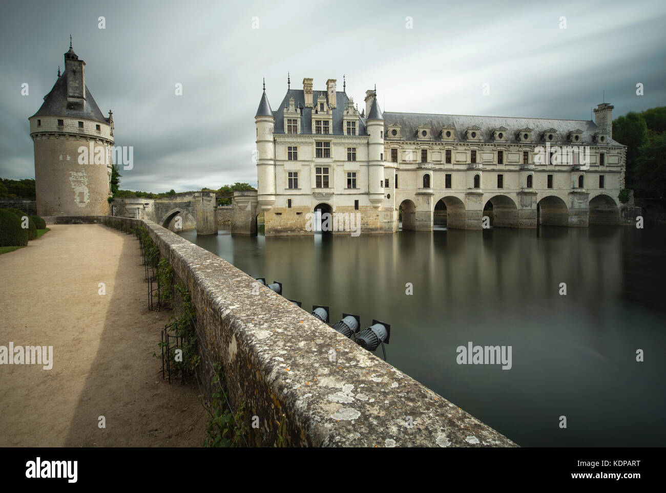 Una lunga esposizione di Château de Chenonceau, Chenonceaux, Valle della Loira, Indre, Francia Foto Stock