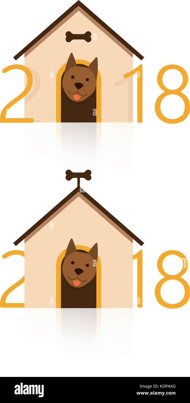 2018 felice anno nuovo bigliettino. celebrazione lo sfondo con il cane. 2018 anno nuovo cinese del cane. vettore illustrazione piatta Illustrazione Vettoriale