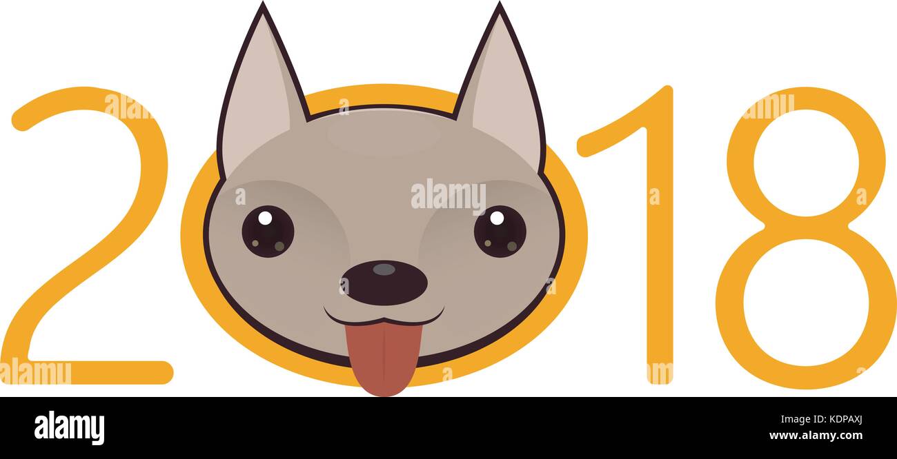 2018 felice anno nuovo saluto logo. celebrazione lo sfondo con il cane. 2018 anno nuovo cinese del cane. illustrazione vettoriale Illustrazione Vettoriale