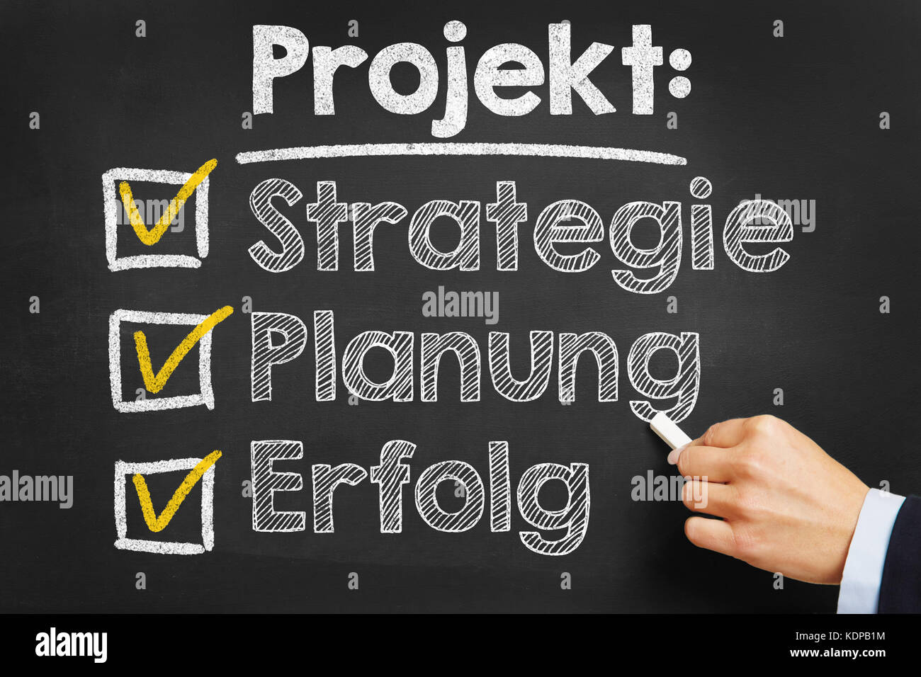 Elenco di controllo con projekt planung strategie e erfolg (progetto, strategia di pianificazione e di successo) per business strategia di pianificazione del progetto Foto Stock