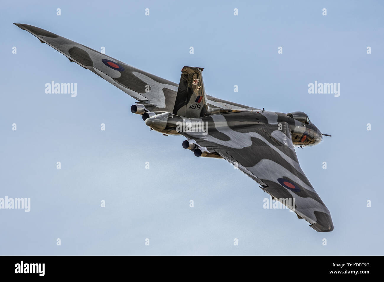 XH558 Vulcan Bomber visualizzazione a RIAT, Royal International Air Tattoo a RAF Fairford, England, Regno Unito Foto Stock
