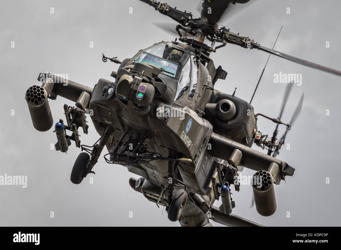Apache Gunship visualizzazione a RIAT, Royal International Air Tattoo a RAF Fairford, England, Regno Unito Foto Stock