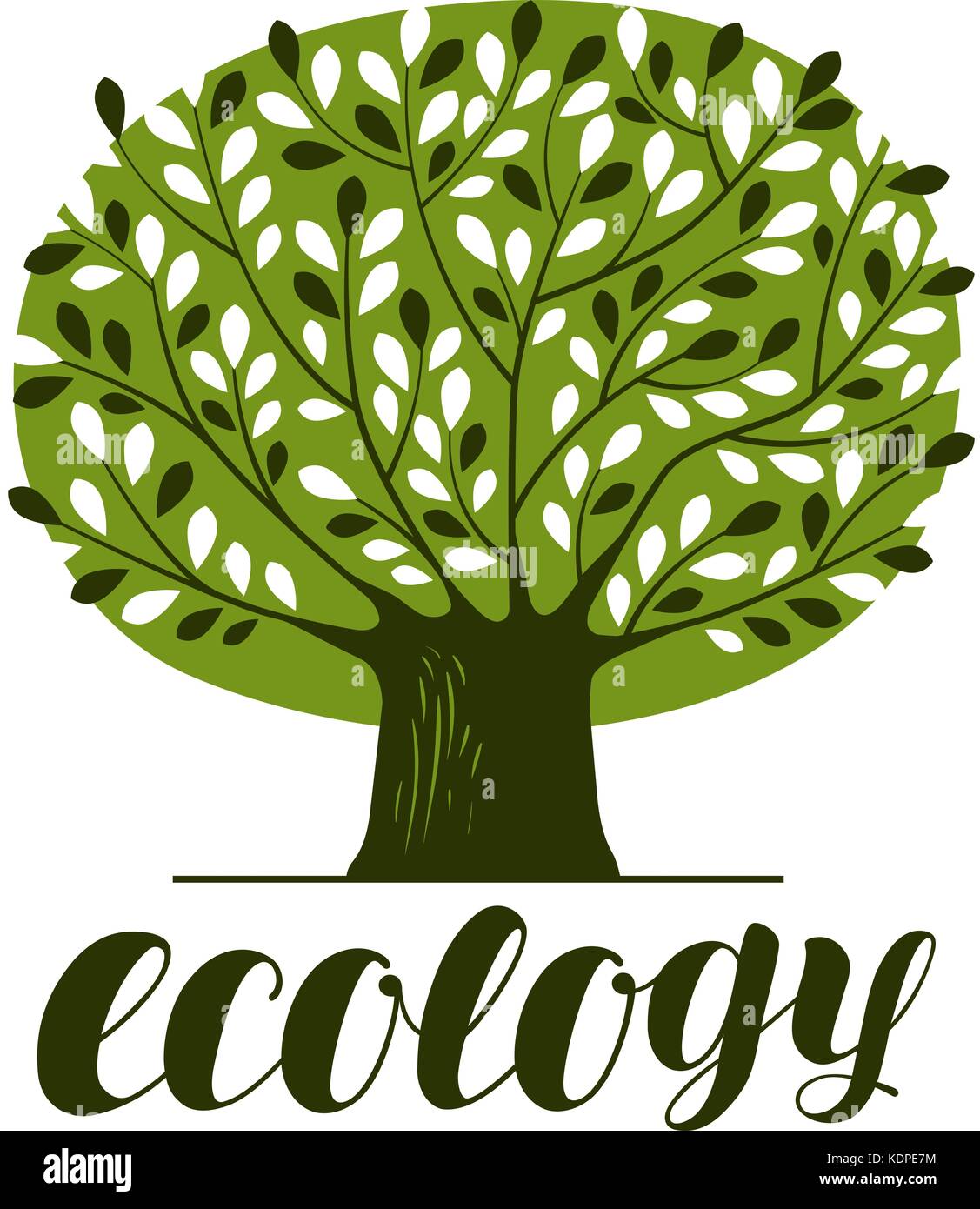 Natura, ecologia, logo forestale o etichetta. Albero verde astratto con foglie. Illustrazione vettoriale decorativa Illustrazione Vettoriale