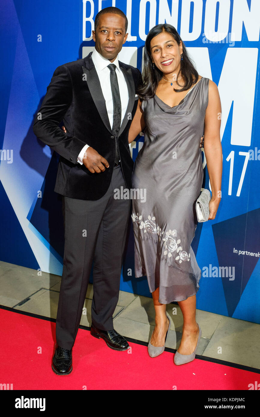 Londra, Regno Unito. 14 ottobre 2017. Adrian Lester, Lolita Chakrabarti al Festival Awards cena per il London Film Festival al Banqueting House, Whitehall, Londra, Regno Unito - Sabato 14 ottobre 2017. Credit: Julie Edwards/Alamy Live News Foto Stock