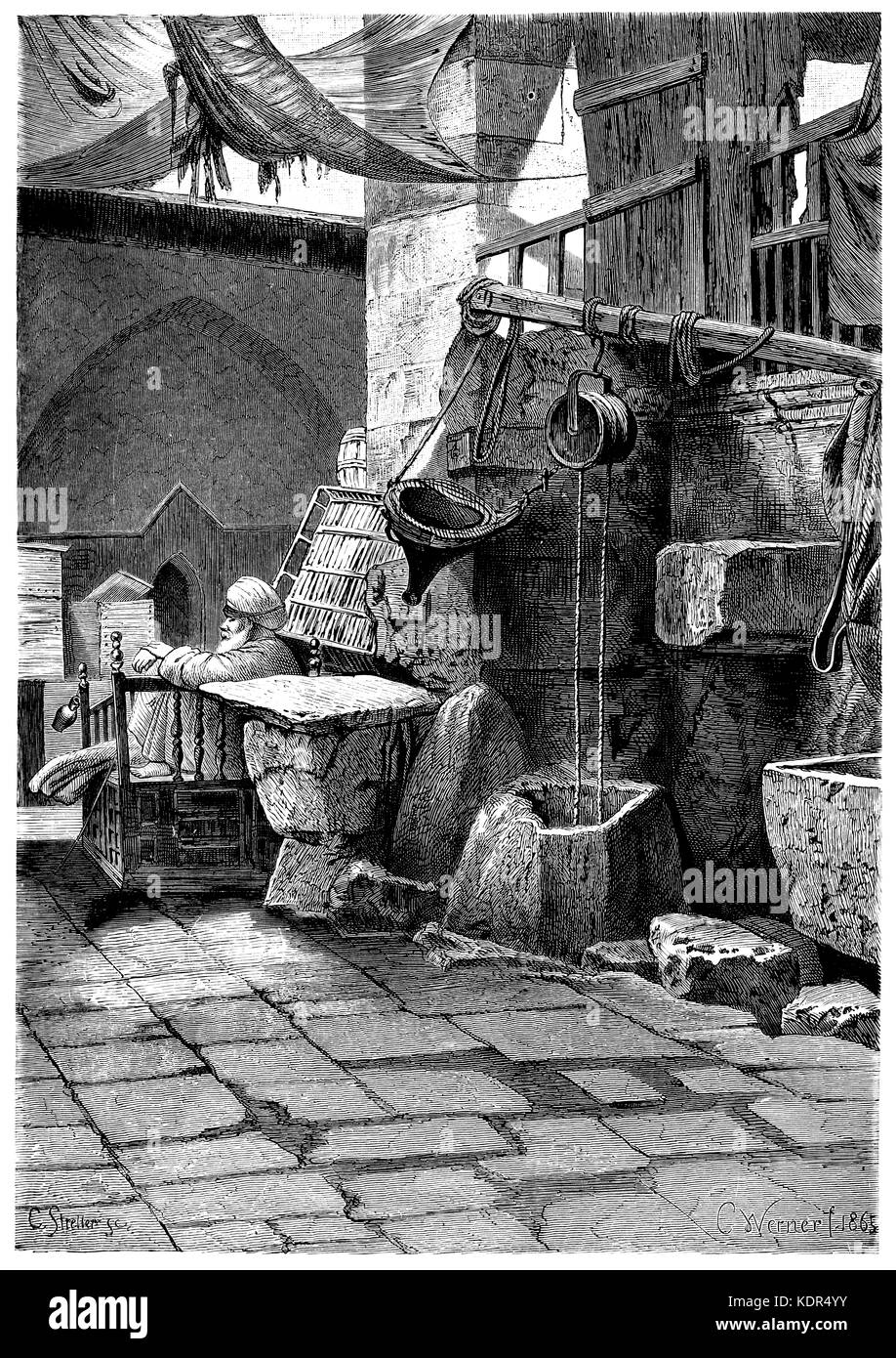 1878: un cortile in siout (asyut) in Egitto Foto Stock